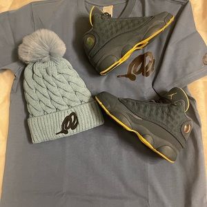 My Own Wear, pom pom hat I call it Ice Blue they all come with fur inside